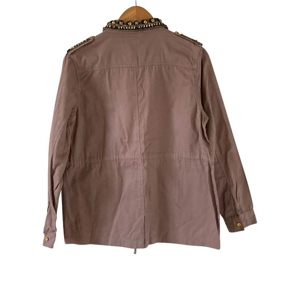 BNWT Innocence Clothing Women Dark Beige Embellished Border long Sleeve Jacket - Picture 2 of 12